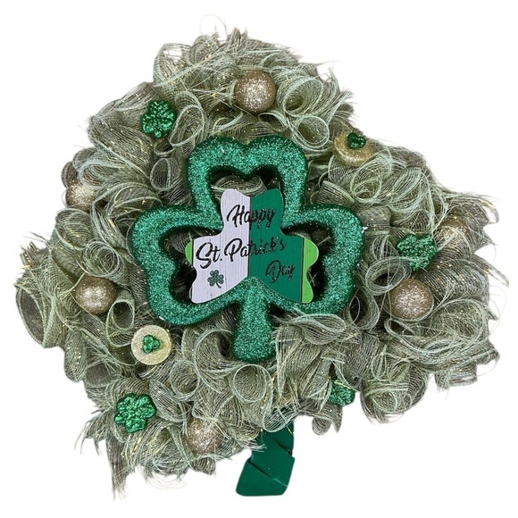 Handmade Other - Saint Patricks Day Irish Clover Hand Made Holiday Decor Green Gold Ribbon 20 In